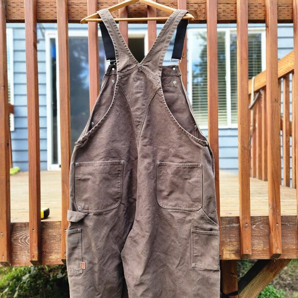 Sorel Overall Bibs Mens XXL Brown Quilted Lined Canvas Double Knee Workwear - Picture 10 of 15